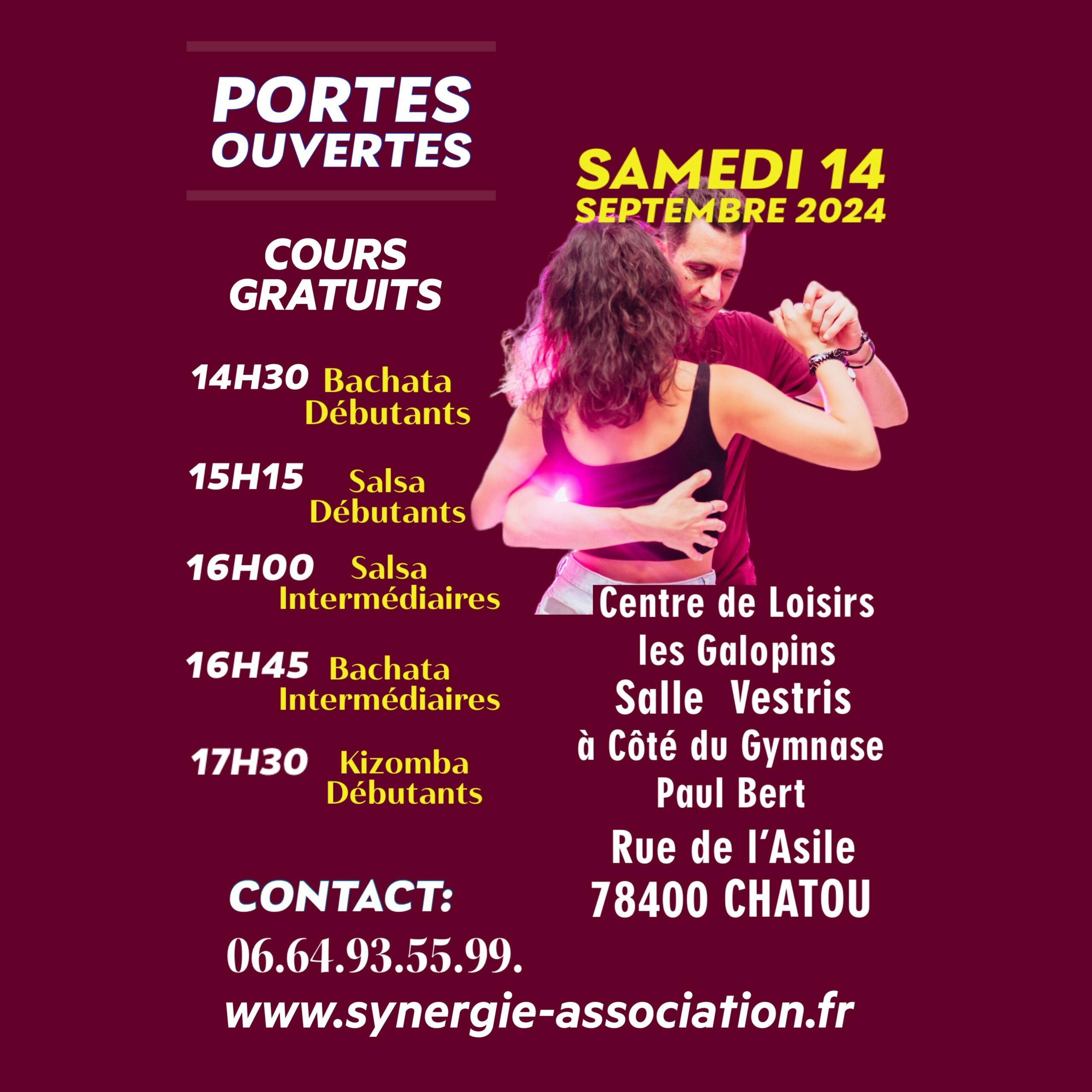 portes ouvertes samedi 14 septembre 2024 gratuit Kizomba Batchata dominicaine salsa cubaine debutants intermédiaire sexy sensuel