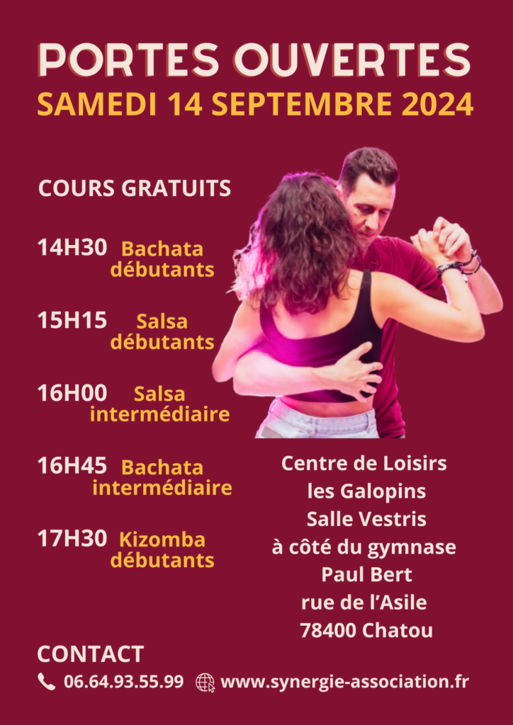 portes ouvertes samedi 14 septembre 2024 Batchata dominicaine salsa cubaine debutant intermédiaire Kizomba salle vestris centre de loisirs Les Galopins rue de l'asile Chatou