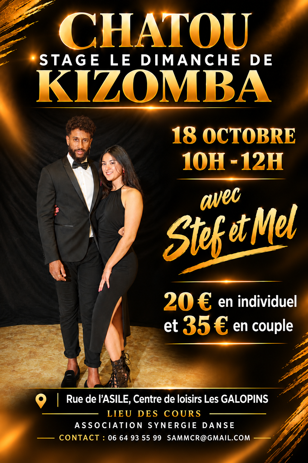 Affiche dorée du stage Kizomba à Chatou