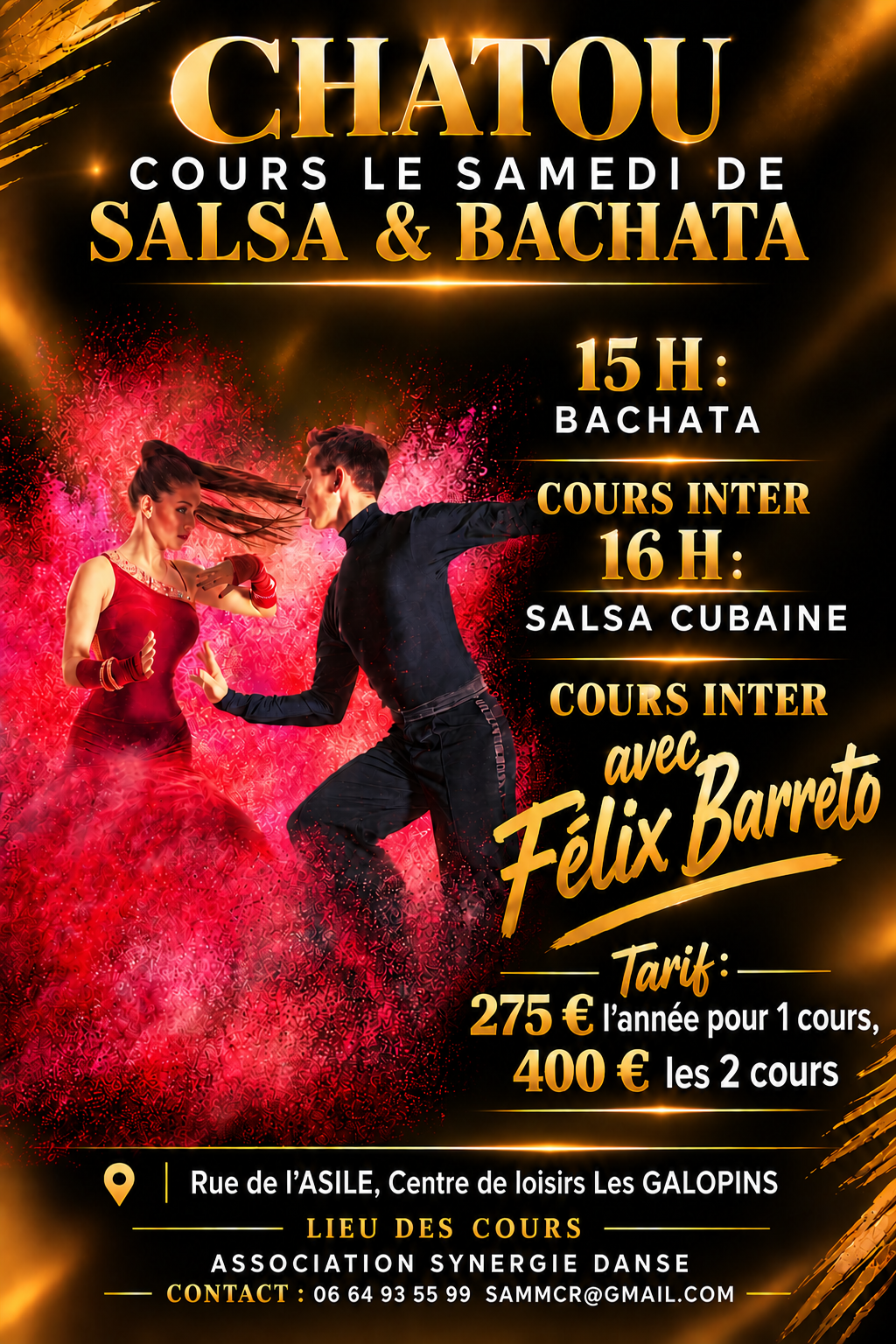 Affiche salsa bachata noire et dorée
